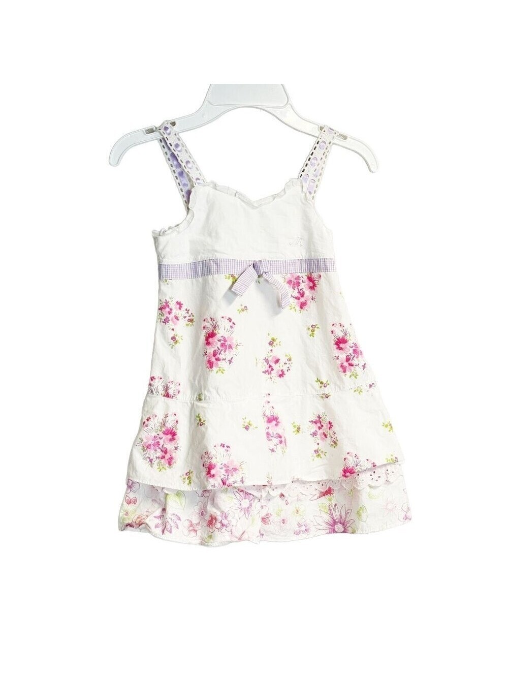 Mandarino Mini Kids Floral Tiered Sundress White Pink Purple Lace Size 5Y